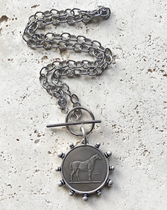 Silver French Coin Necklace with Toggle