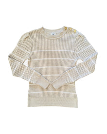  Button Shoulder Cotton Stripe Sweater