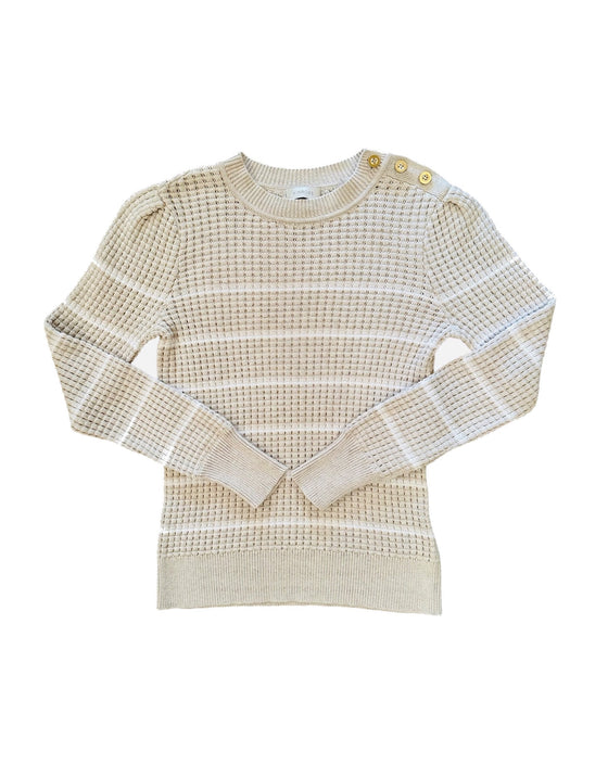 Button Shoulder Cotton Stripe Sweater