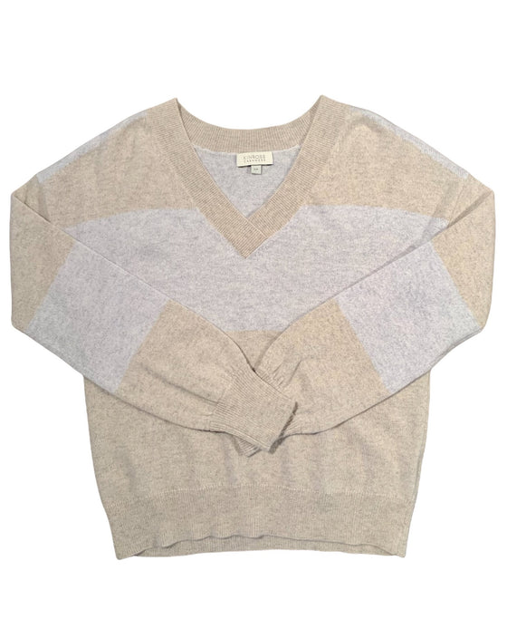 Two Tone Cashmere Vee Sweater