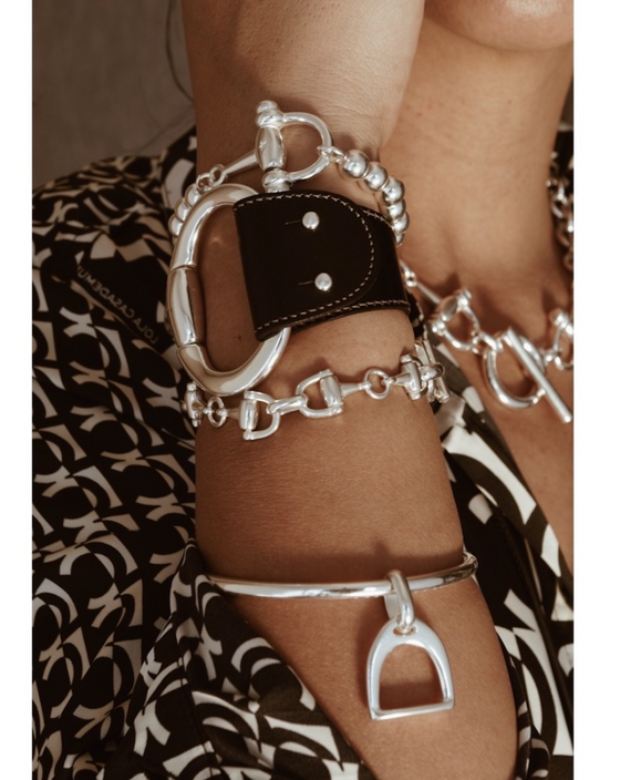 Snaffle Bit Black Leather Cuff