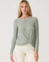 Sage Waffle Knit Twist Front Crew