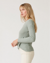 Sage Waffle Knit Twist Front Crew