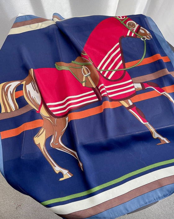 Vintage Horse Print Silky Scarf - 2 Colors