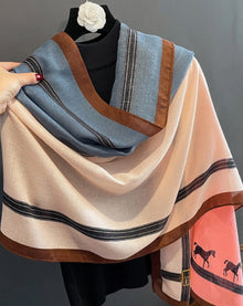  Linen Colorblock Horse Print Wrap