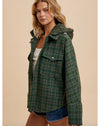 Evergreen Plaid Shacket with Detachable Hood